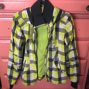 Lulu Lemon outerwear neon green checkered  jacket